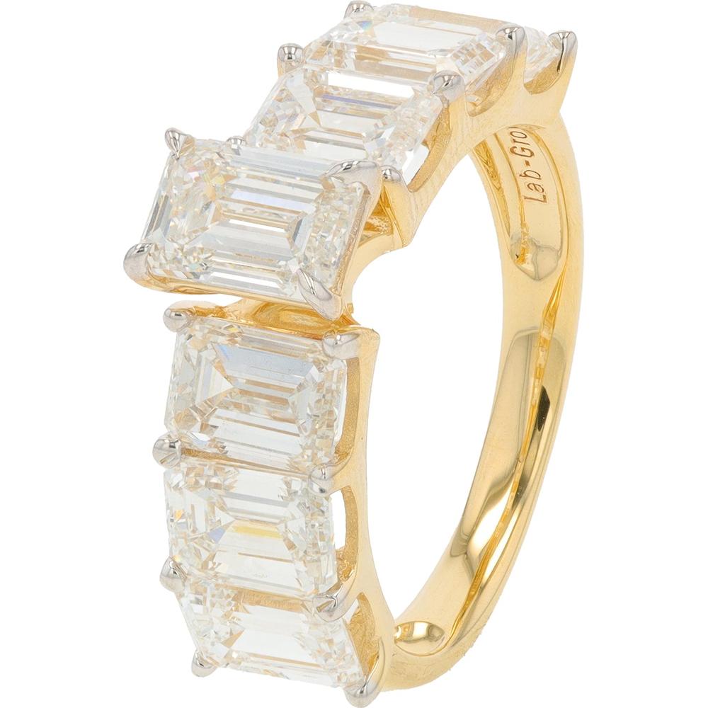 14K Yellow Gold 5 Carat Lab Grown Emerald Cut Diamond Ring - Prong Set