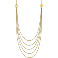 14K Yellow Gold 5-Layer Ropa Chain Bib with Textured Side Circles 18-22" Necklace by 0