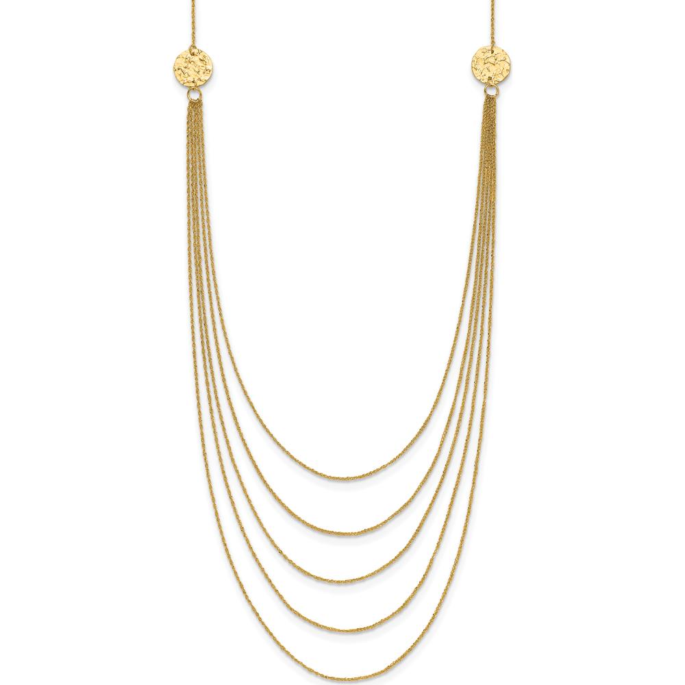 14K Yellow Gold 5-Layer Ropa Chain Bib with Textured Side Circles 18-22" Necklace by 0