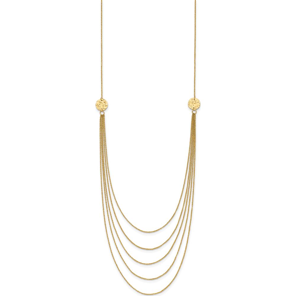 14K Yellow Gold 5-Layer Ropa Chain Bib with Textured Side Circles 18-22" Necklace by 0