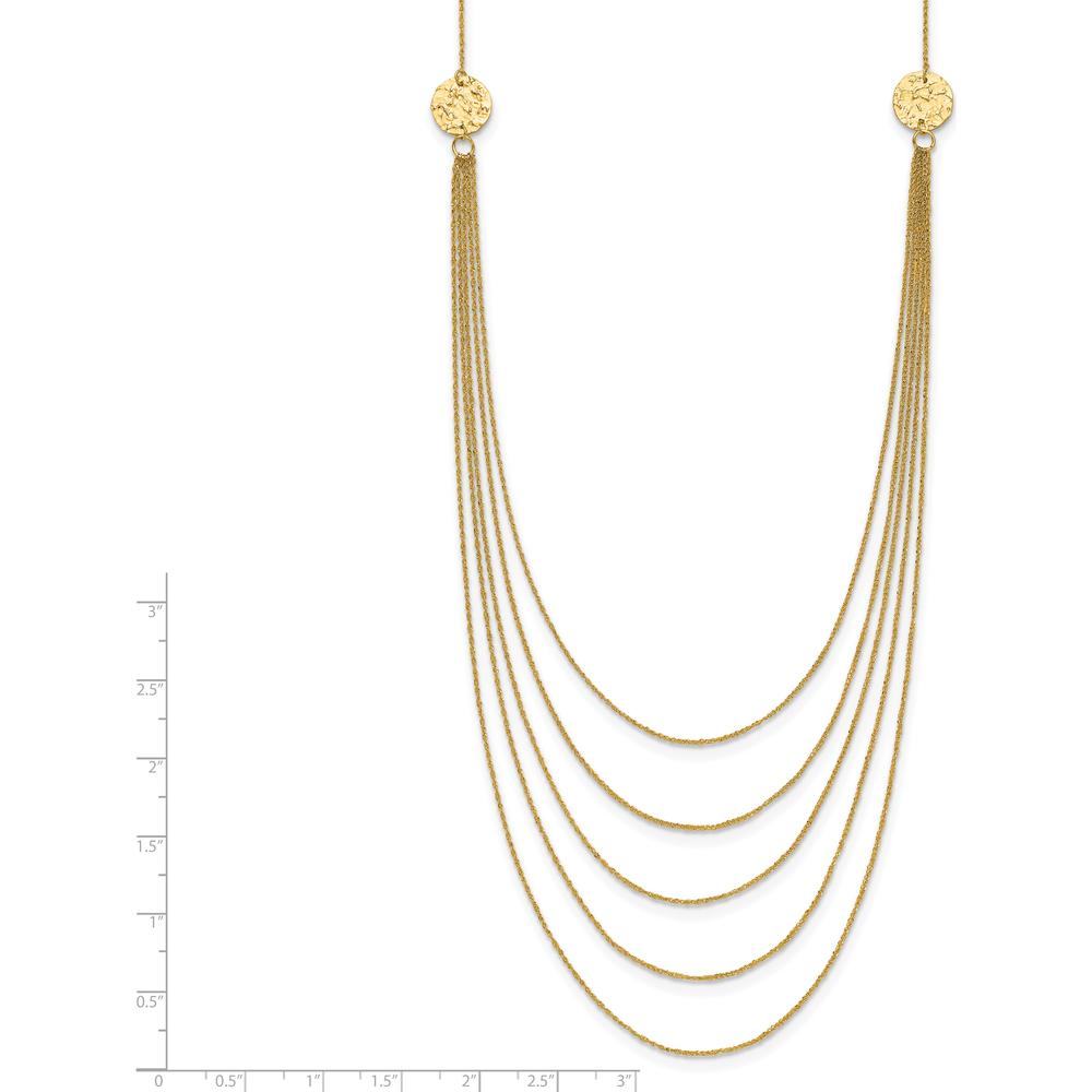 14K Yellow Gold 5-Layer Ropa Chain Bib with Textured Side Circles 18-22" Necklace by 0