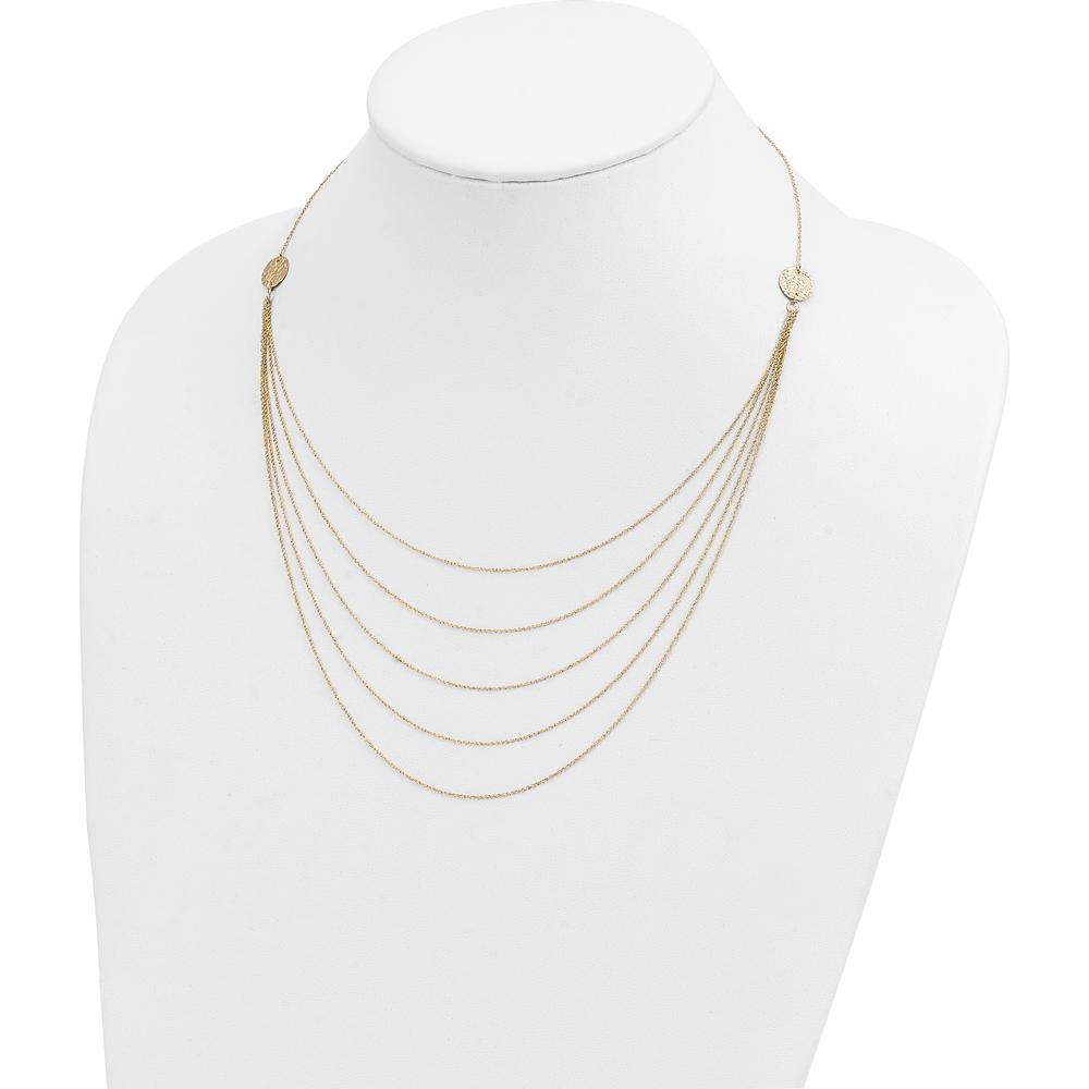 14K Yellow Gold 5-Layer Ropa Chain Bib with Textured Side Circles 18-22" Necklace by 0