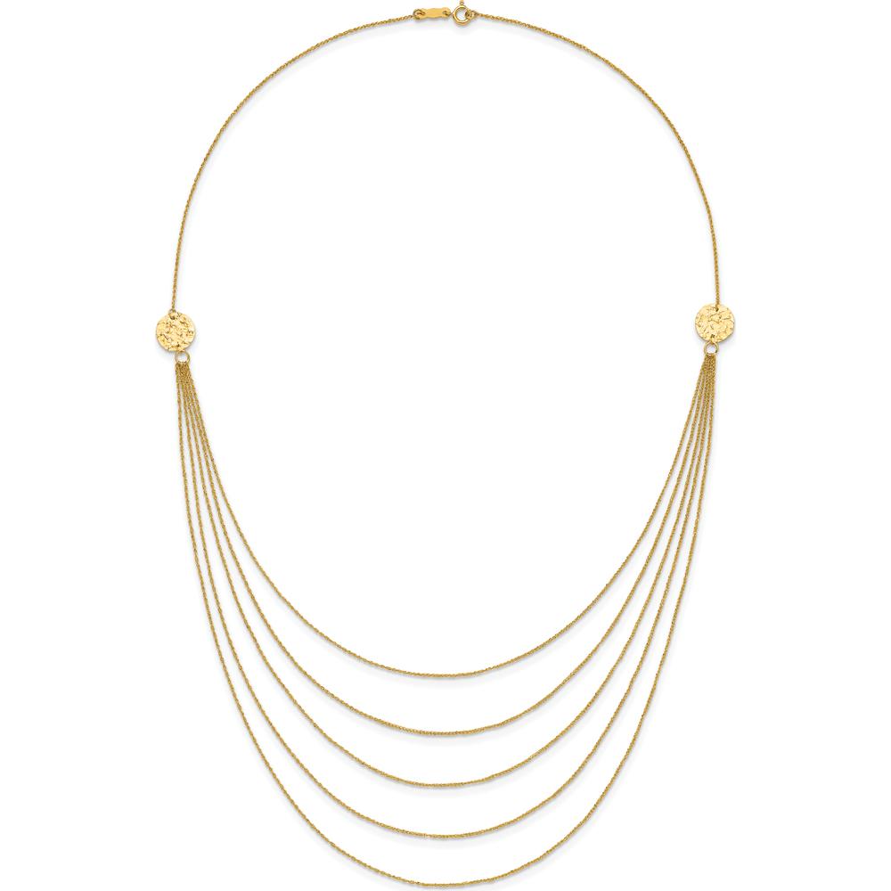 14K Yellow Gold 5-Layer Ropa Chain Bib with Textured Side Circles 18-22" Necklace by 0