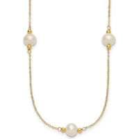 14K Yellow Gold 5-Station 18" Necklace with 8-9mm Near-Round White Freshwater Cultured Pearls by Monteluci Fine Jewelry