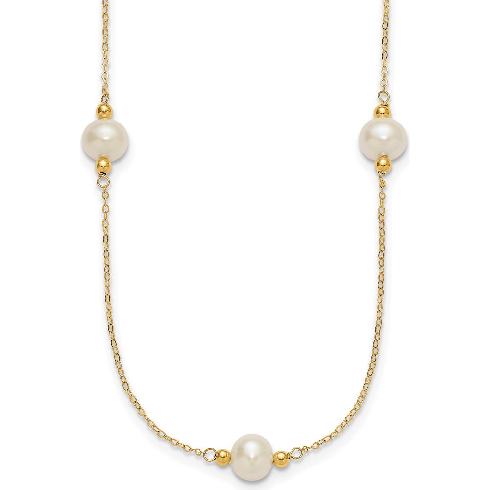 14K Yellow Gold 5-Station 18" Necklace with 8-9mm Near-Round White Freshwater Cultured Pearls by Monteluci Fine Jewelry