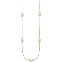 14K Yellow Gold 5-Station 18" Necklace with 8-9mm Near-Round White Freshwater Cultured Pearls by Monteluci Fine Jewelry