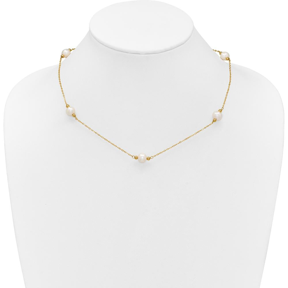 14K Yellow Gold 5-Station 18" Necklace with 8-9mm Near-Round White Freshwater Cultured Pearls by Monteluci Fine Jewelry