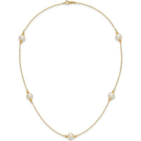 14K Yellow Gold 5-Station 18" Necklace with 8-9mm Near-Round White Freshwater Cultured Pearls by Monteluci Fine Jewelry