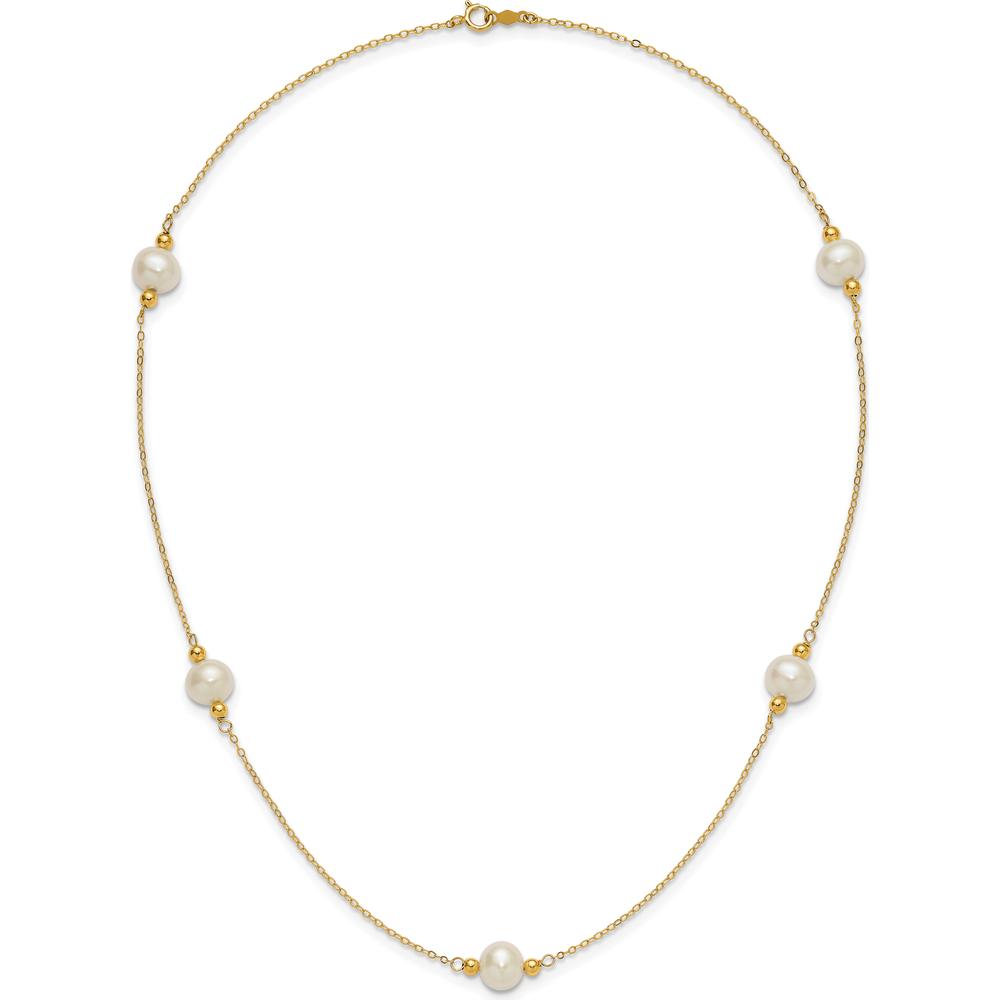 14K Yellow Gold 5-Station 18" Necklace with 8-9mm Near-Round White Freshwater Cultured Pearls by Monteluci Fine Jewelry