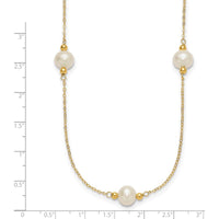 14K Yellow Gold 5-Station 18" Necklace with 8-9mm Near-Round White Freshwater Cultured Pearls by Monteluci Fine Jewelry