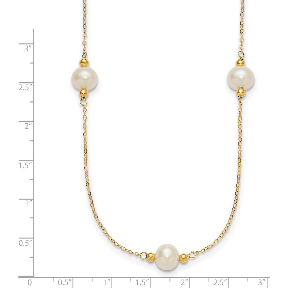 14K Yellow Gold 5-Station 18" Necklace with 8-9mm Near-Round White Freshwater Cultured Pearls by Monteluci Fine Jewelry