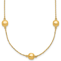 14K Yellow Gold 5-Station Beaded Necklace with Adjustable Cable Chain - 16" Plus 2" Extender by 0