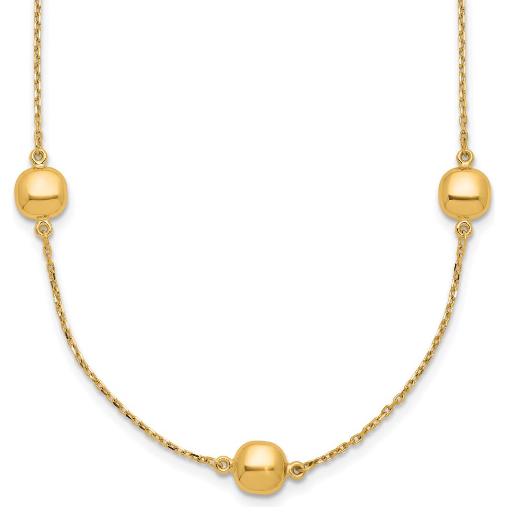 14K Yellow Gold 5-Station Beaded Necklace with Adjustable Cable Chain - 16" Plus 2" Extender by 0