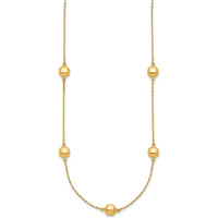 14K Yellow Gold 5-Station Beaded Necklace with Adjustable Cable Chain - 16" Plus 2" Extender by 0
