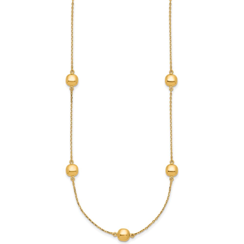 14K Yellow Gold 5-Station Beaded Necklace with Adjustable Cable Chain - 16" Plus 2" Extender by 0