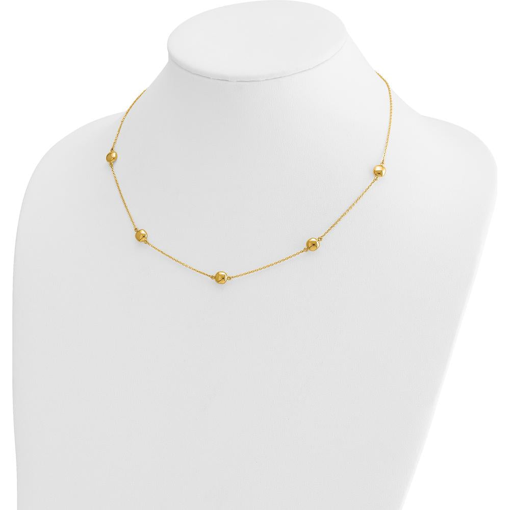 14K Yellow Gold 5-Station Beaded Necklace with Adjustable Cable Chain - 16" Plus 2" Extender by 0
