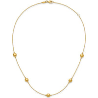 14K Yellow Gold 5-Station Beaded Necklace with Adjustable Cable Chain - 16" Plus 2" Extender by 0