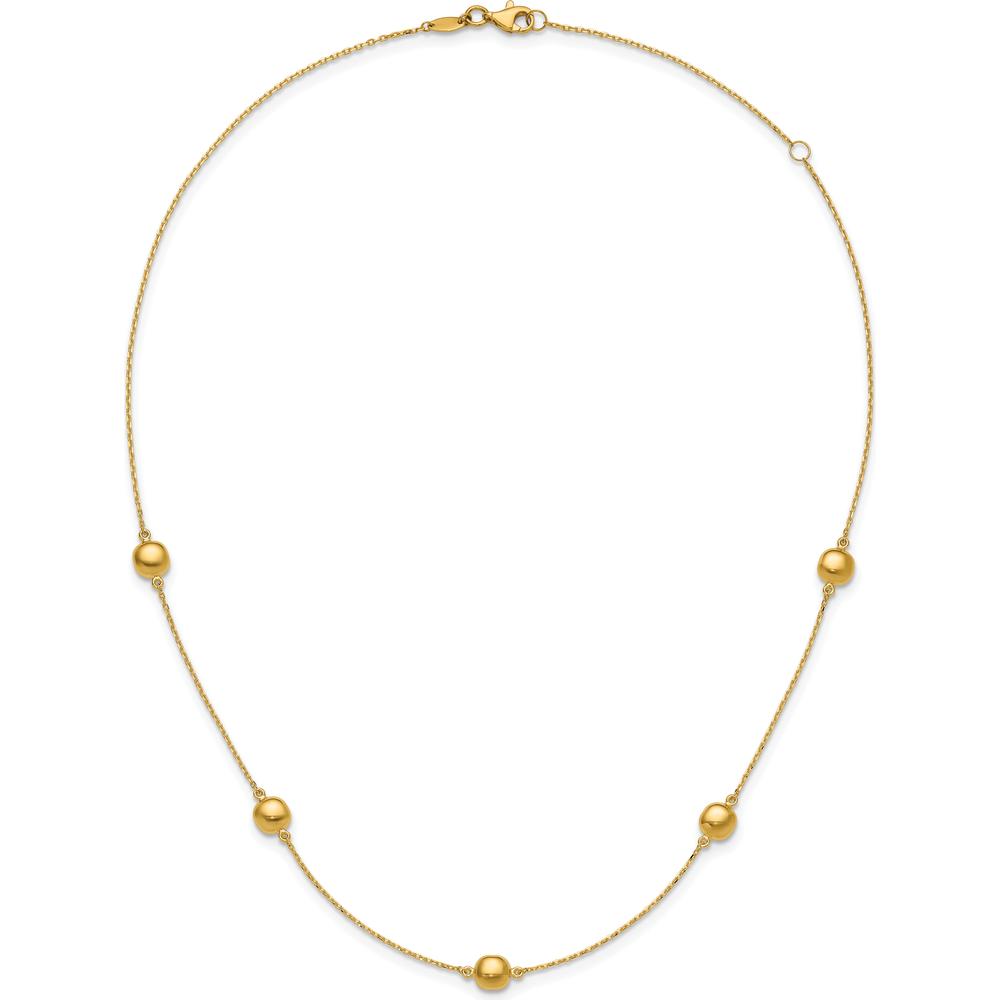 14K Yellow Gold 5-Station Beaded Necklace with Adjustable Cable Chain - 16" Plus 2" Extender by 0