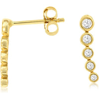 14K Yellow Gold 5-Station Bezel Set Round Diamond Drop Earrings - 0.20 Carat Total Diamond Weight - Royal Jewelry