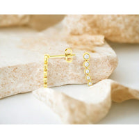 14K Yellow Gold 5-Station Bezel Set Round Diamond Drop Earrings - 0.20 Carat Total Diamond Weight - Royal Jewelry