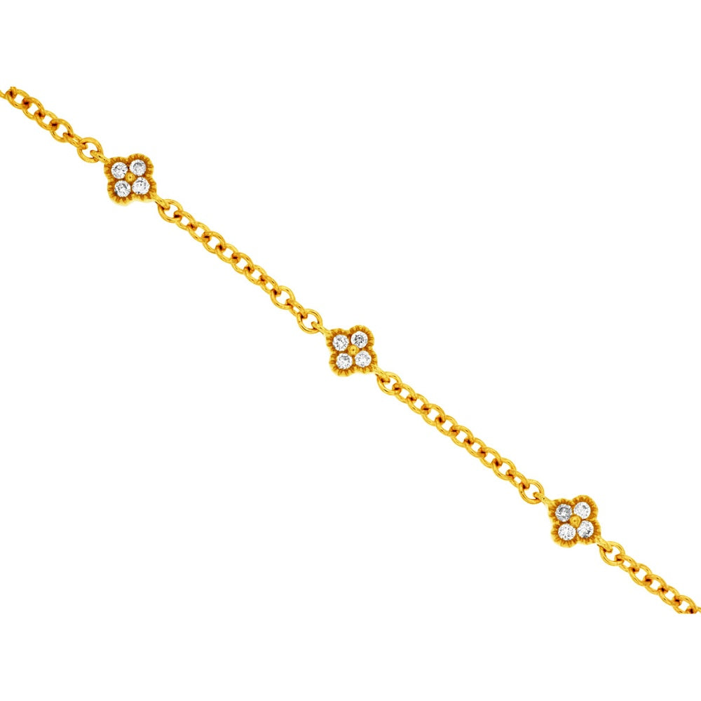 14K Yellow Gold 5-Station Bracelet with Milgrain Floral Motif and Prong-Set Round Diamonds - 0.12 Carat Total Diamond Weight - Royal Jewelry