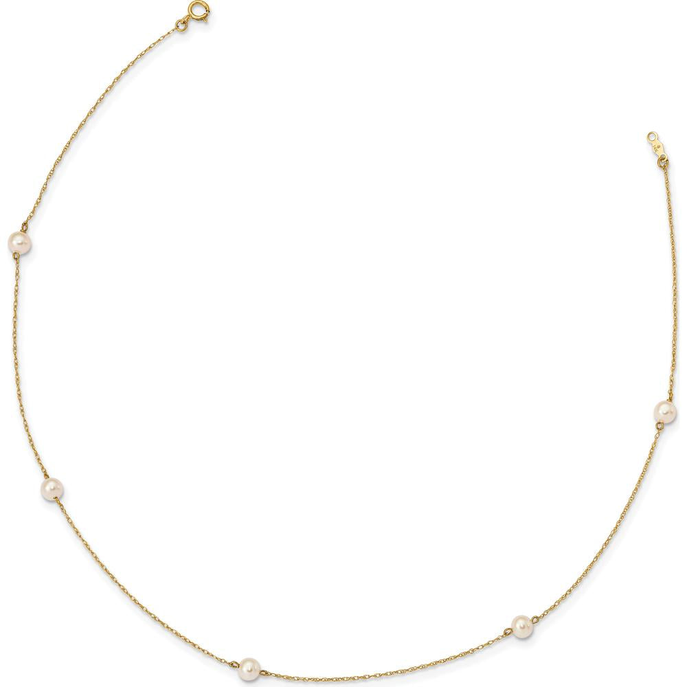 14K Yellow Gold 5-Station Freshwater Cultured Pearl Necklace - 4-5mm Pearls, 15.25" Length by Madi K