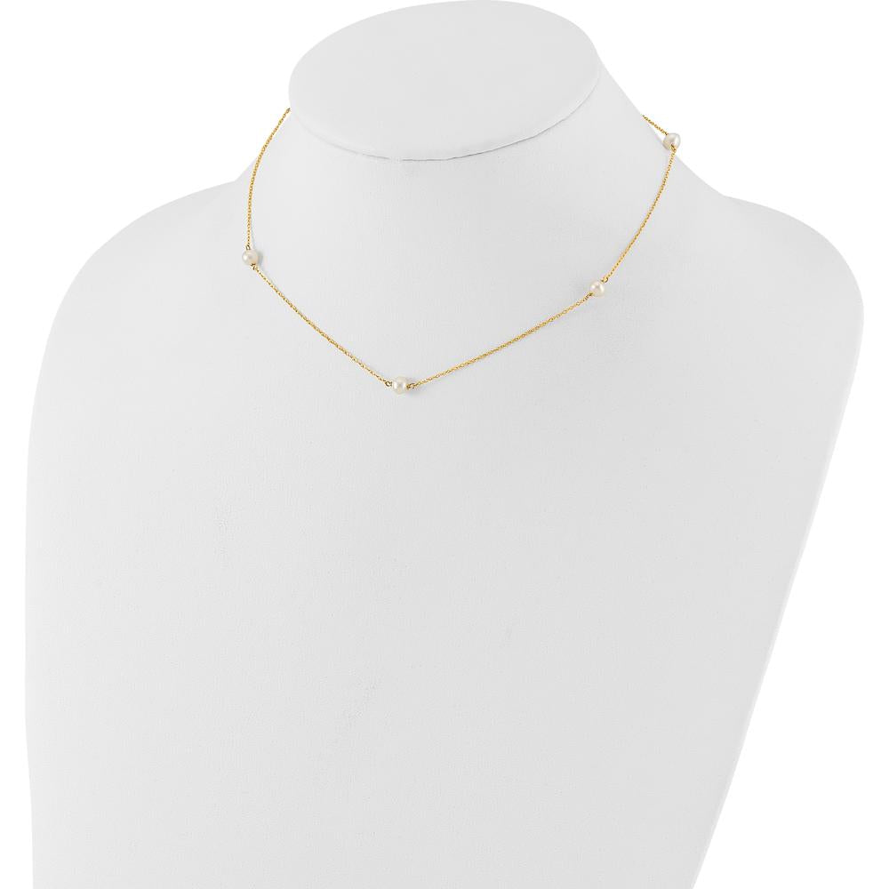 14K Yellow Gold 5-Station Freshwater Cultured Pearl Necklace - 4-5mm Pearls, 15.25" Length by Madi K