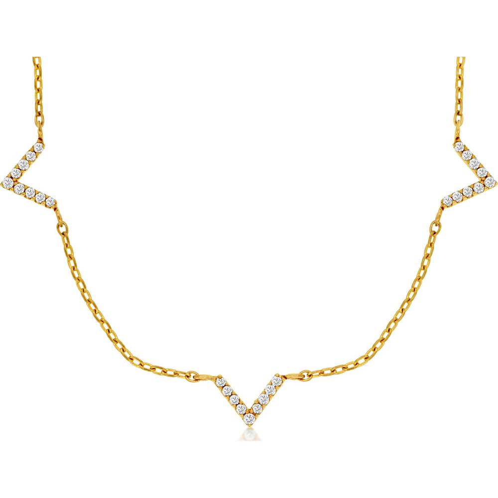 14K Yellow Gold 5 Station Geometric Diamond Necklace with Round Diamonds - 0.15 Carat Total Diamond Weight - Royal Jewelry