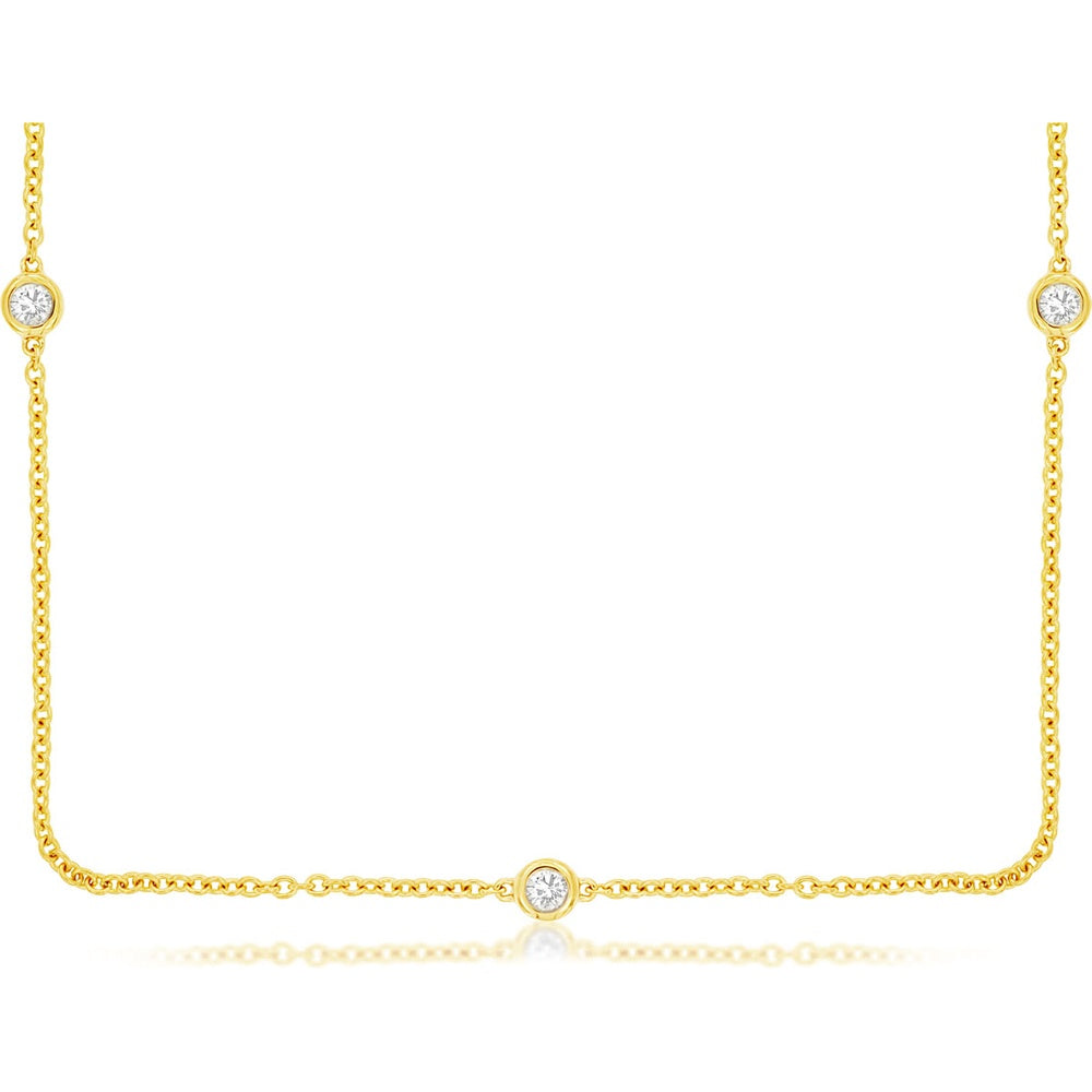 14K Yellow Gold 5-Station Necklace with Bezel-Set Round Diamonds - 0.16 Carat Total Diamond Weight - Royal Jewelry