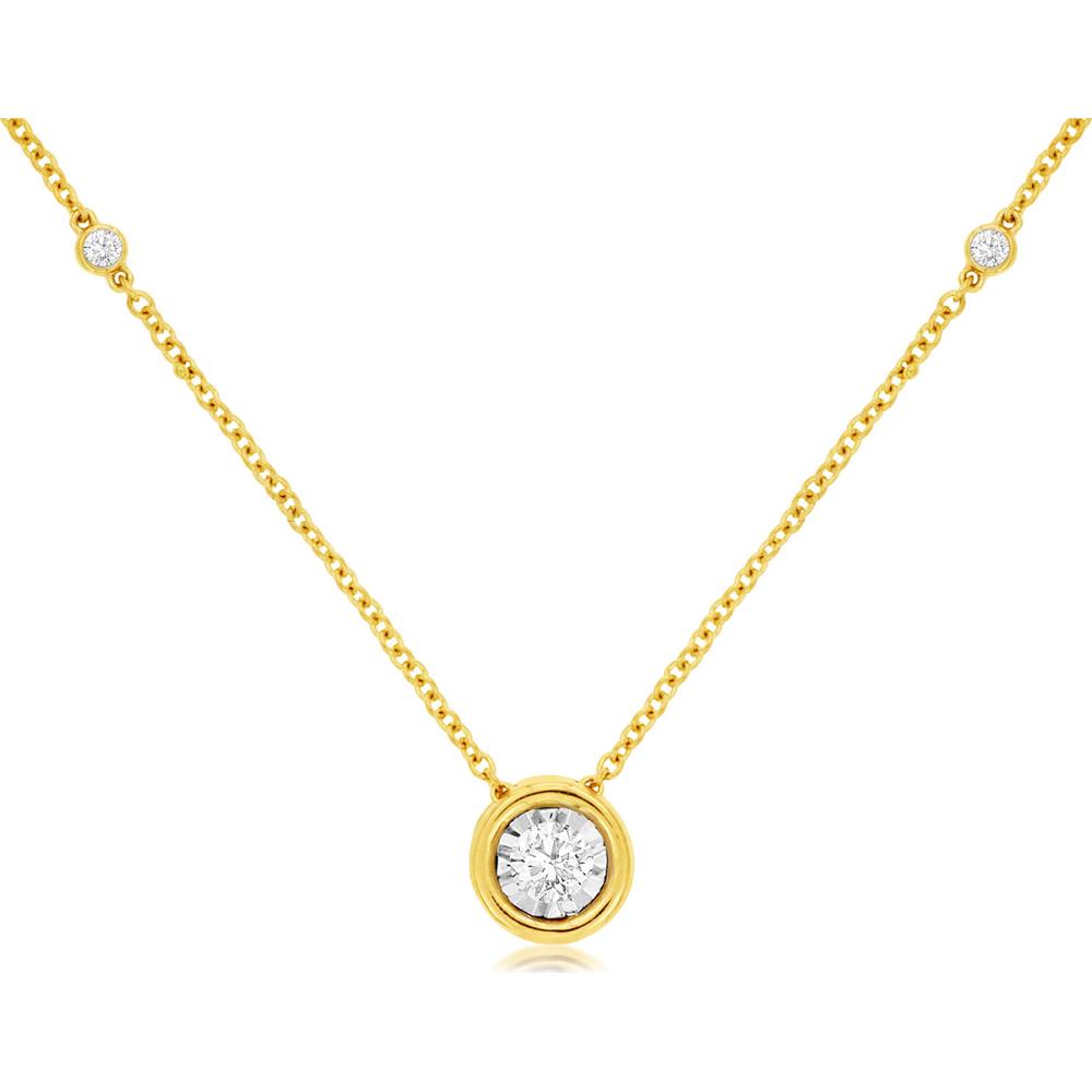 14K Yellow Gold 5 Station Necklace with Bezel Set Round Diamonds - 0.25 Carat Total Diamond Weight - Royal Jewelry