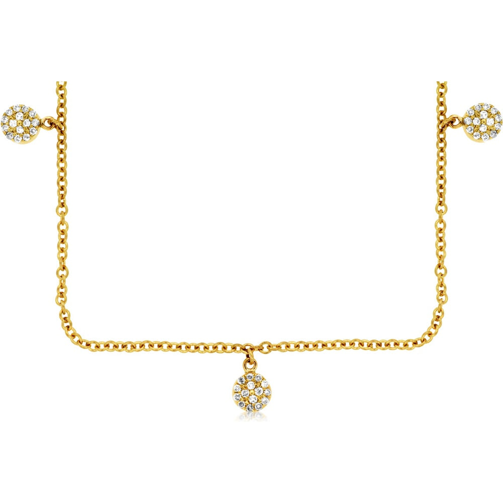 14K Yellow Gold 5-Station Necklace with Halo-Set Round Diamonds - 0.32 Carat Total Diamond Weight - Royal Jewelry