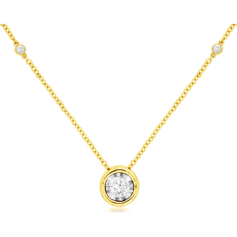14K Yellow Gold 5 Station Necklace with Round Bezel-Set Diamonds - 0.41 Carat Total Diamond Weight - Royal Jewelry