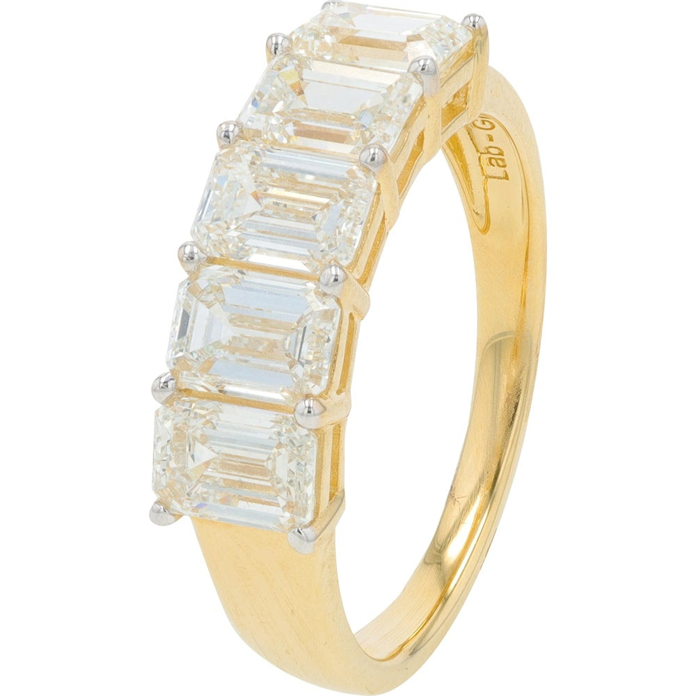 14K Yellow Gold 5-Stone Band with Prong-Set Emerald Cut Lab Grown Diamonds - 2.50 Carat Total Diamond Weight