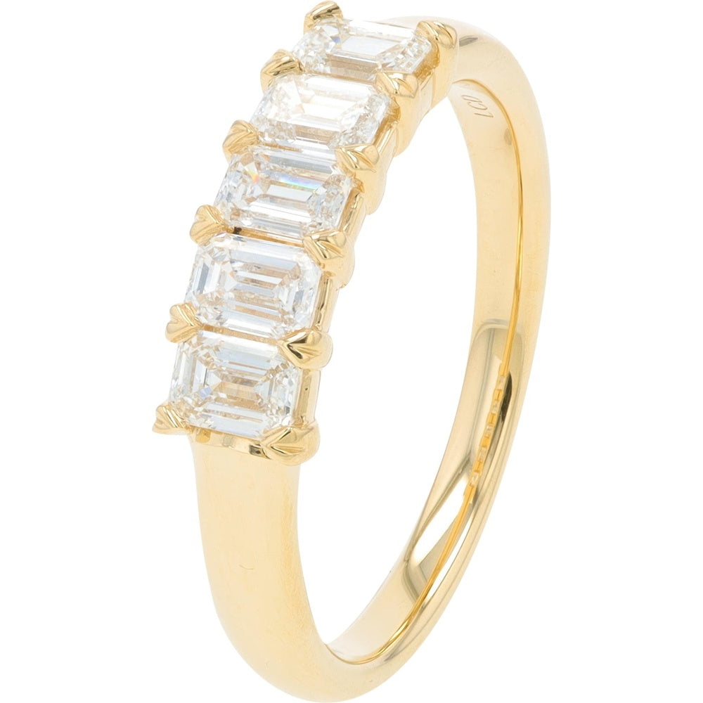 14K Yellow Gold 5-Stone Band with Shared-Prong Set Emerald Cut Lab Grown Diamonds - 1.00 Carat Total Diamond Weight
