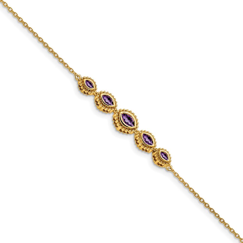 14K Yellow Gold 5-Stone Bezel-Set Marquise Amethyst Bracelet - 0.5 Carats Total Gem Weight by Monteluci Fine Jewelry