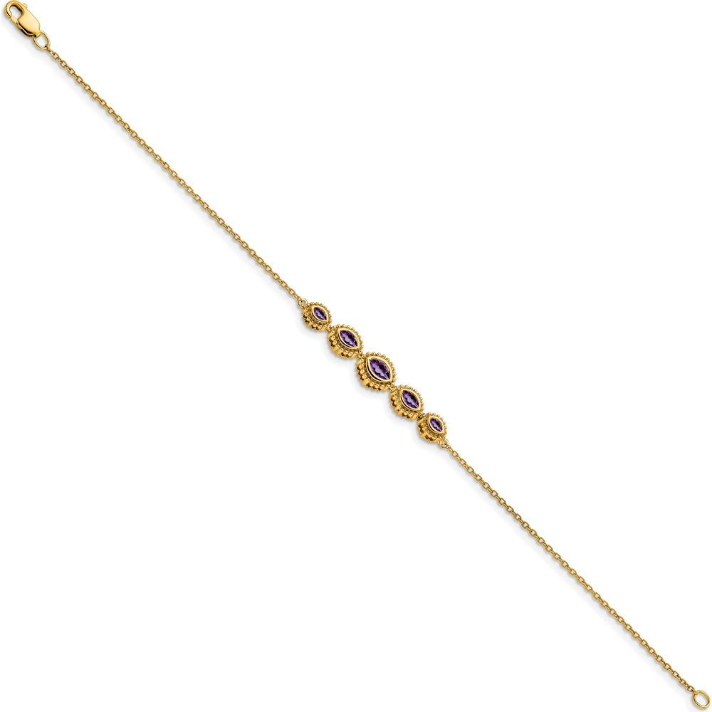 14K Yellow Gold 5-Stone Bezel-Set Marquise Amethyst Bracelet - 0.5 Carats Total Gem Weight by Monteluci Fine Jewelry