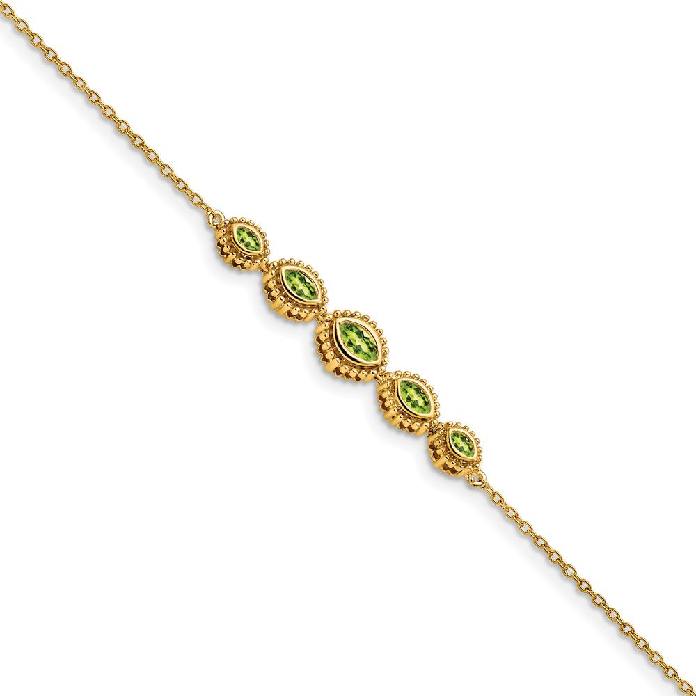 14K Yellow Gold 5-Stone Bezel-Set Marquise Peridot Bracelet - 0.52 Carats Total Peridot Weight by Monteluci Fine Jewelry