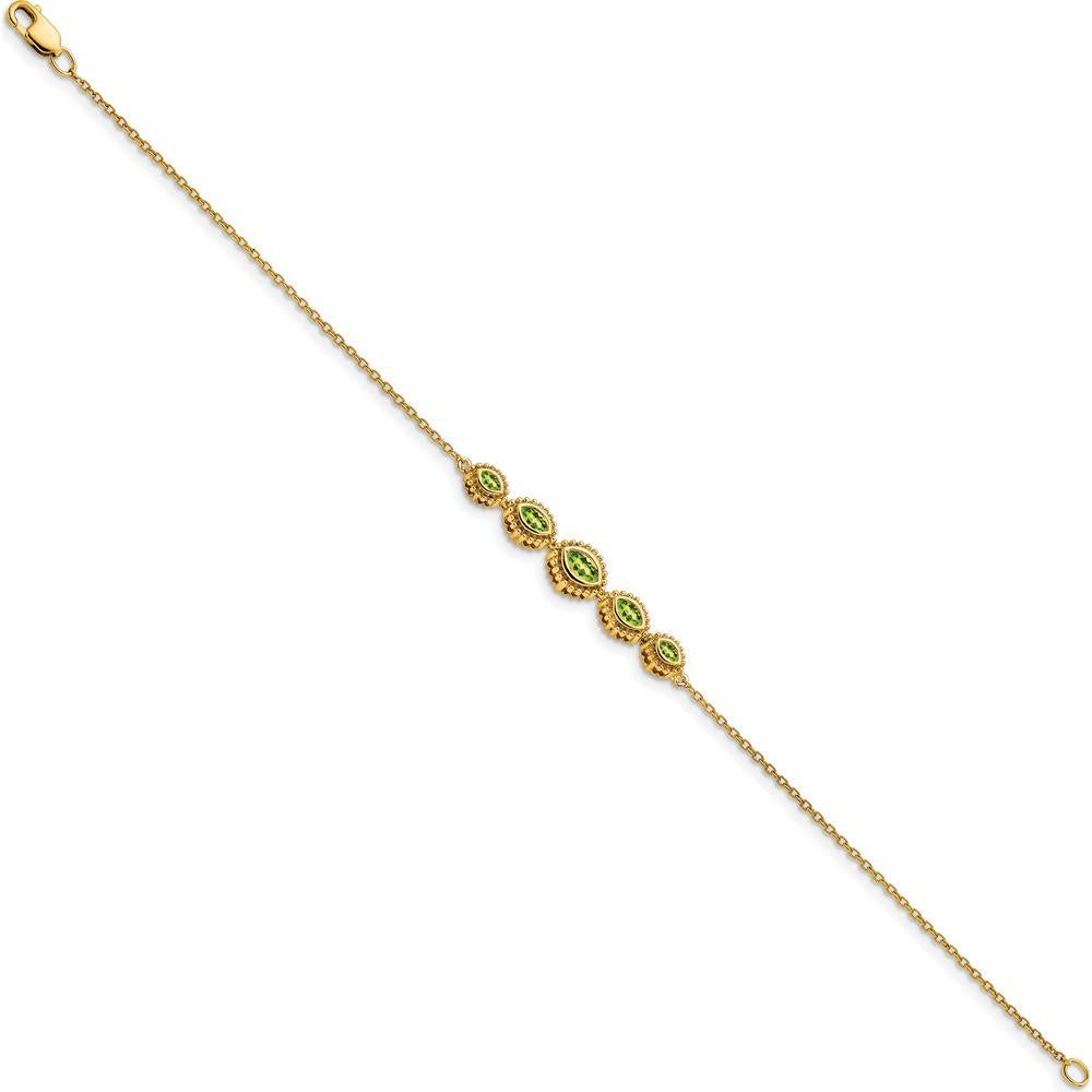 14K Yellow Gold 5-Stone Bezel-Set Marquise Peridot Bracelet - 0.52 Carats Total Peridot Weight by Monteluci Fine Jewelry