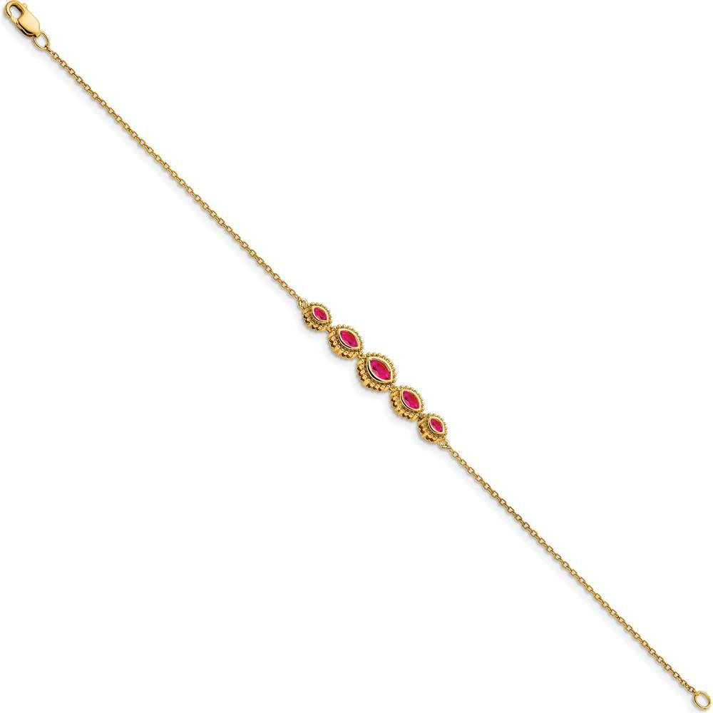 14K Yellow Gold 5-Stone Bezel-set Marquise Ruby Bracelet - 0.56 Carats Total Ruby Weight by Monteluci Fine Jewelry