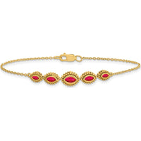14K Yellow Gold 5-Stone Bezel-set Marquise Ruby Bracelet - 0.56 Carats Total Ruby Weight by Monteluci Fine Jewelry