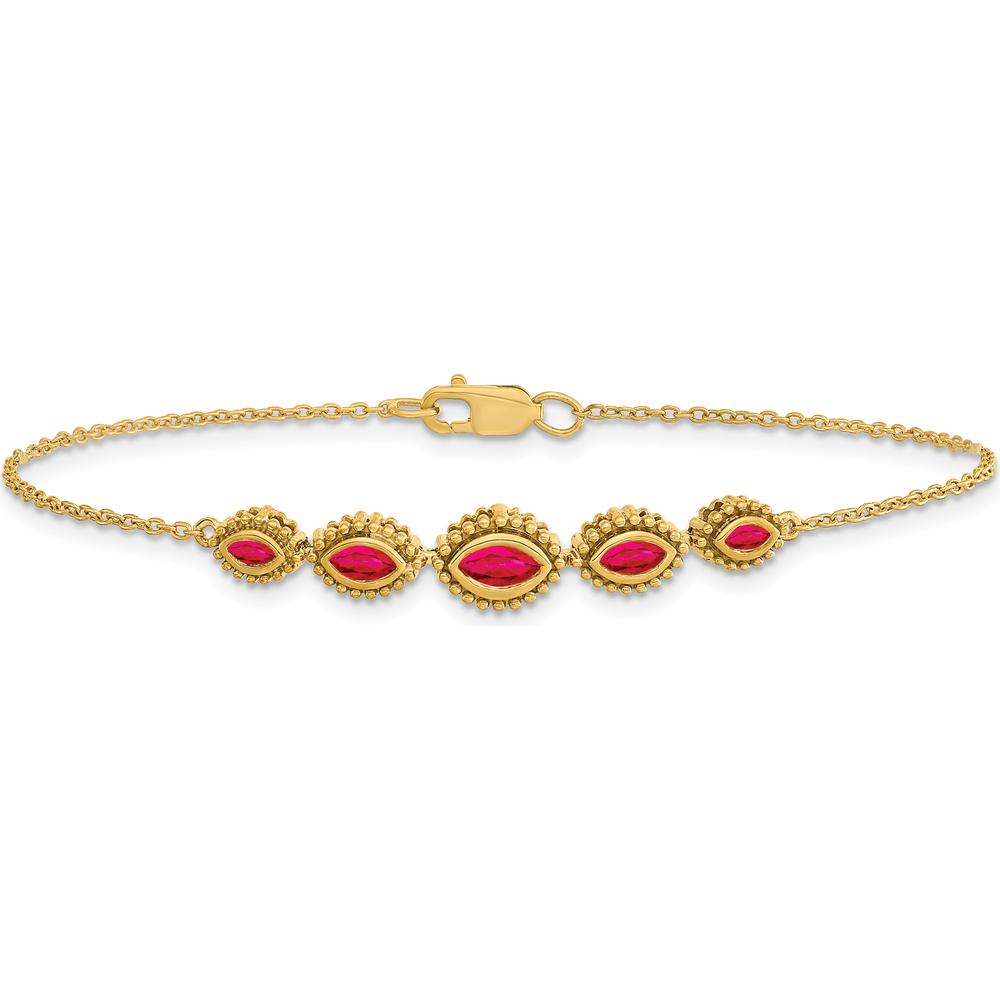 14K Yellow Gold 5-Stone Bezel-set Marquise Ruby Bracelet - 0.56 Carats Total Ruby Weight by Monteluci Fine Jewelry