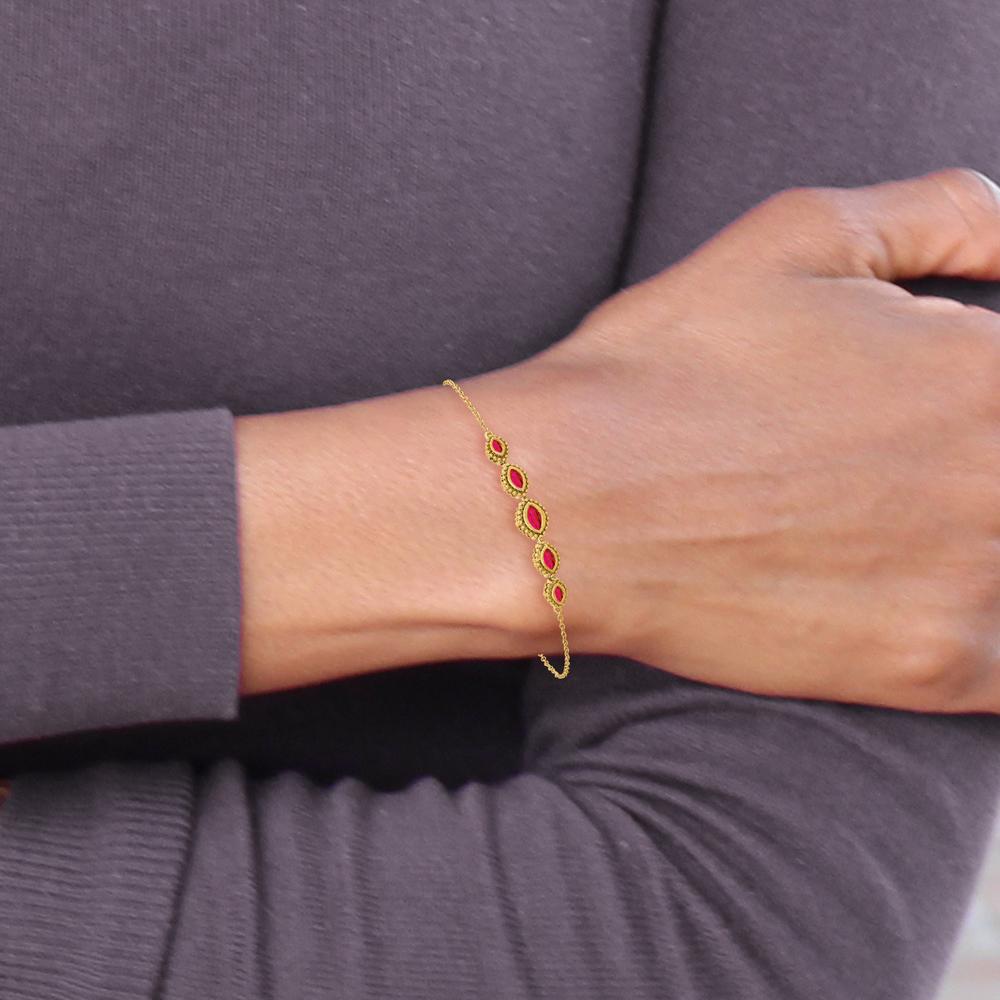 14K Yellow Gold 5-Stone Bezel-set Marquise Ruby Bracelet - 0.56 Carats Total Ruby Weight by Monteluci Fine Jewelry