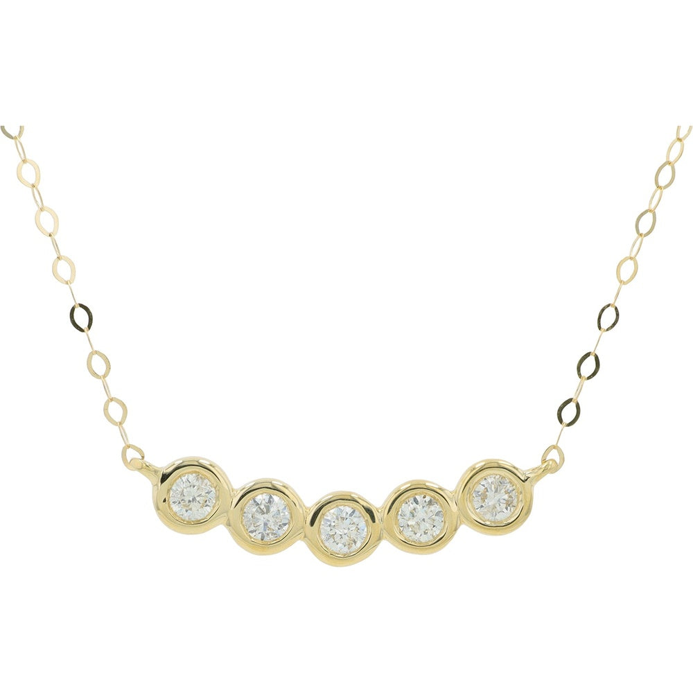 14K Yellow Gold 5-Stone Diamond Bezel Bar Necklace with Round Brilliant Cut Diamonds - 0.27 Carat Total Diamond Weight