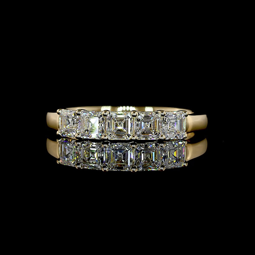 14K Yellow Gold 5-Stone Eternity Band with Asscher Cut Lab Diamonds - 1.00 Carats Total Diamond Weight E-F VS1 - Covaloro Fine Jewelry