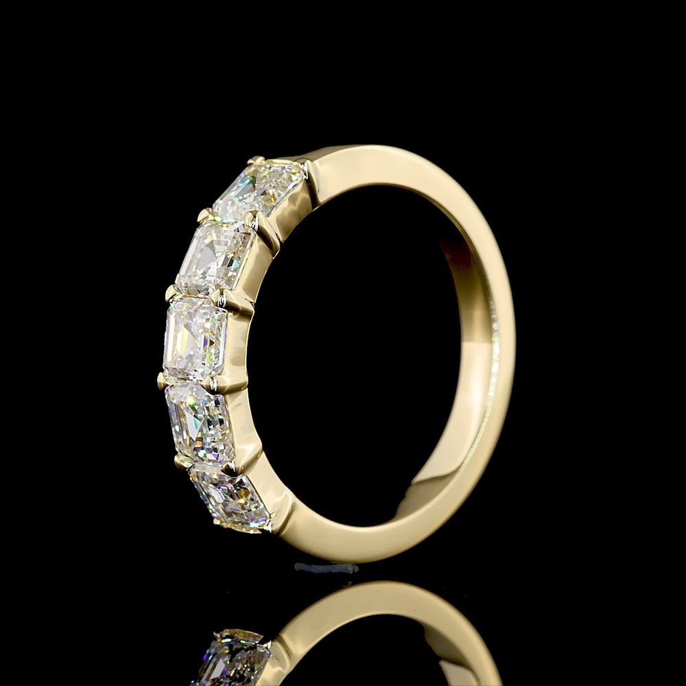 14K Yellow Gold 5-Stone Eternity Band with Asscher Cut Lab Diamonds - 2.08 Carats Total Diamond Weight - Covaloro Fine Jewelry