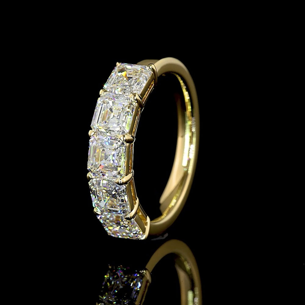 14K Yellow Gold 5-Stone Eternity Band with Asscher Cut Lab Diamonds - E-F VS1 Clarity, 3.03 Carat Total Weight - Covaloro Fine Jewelry