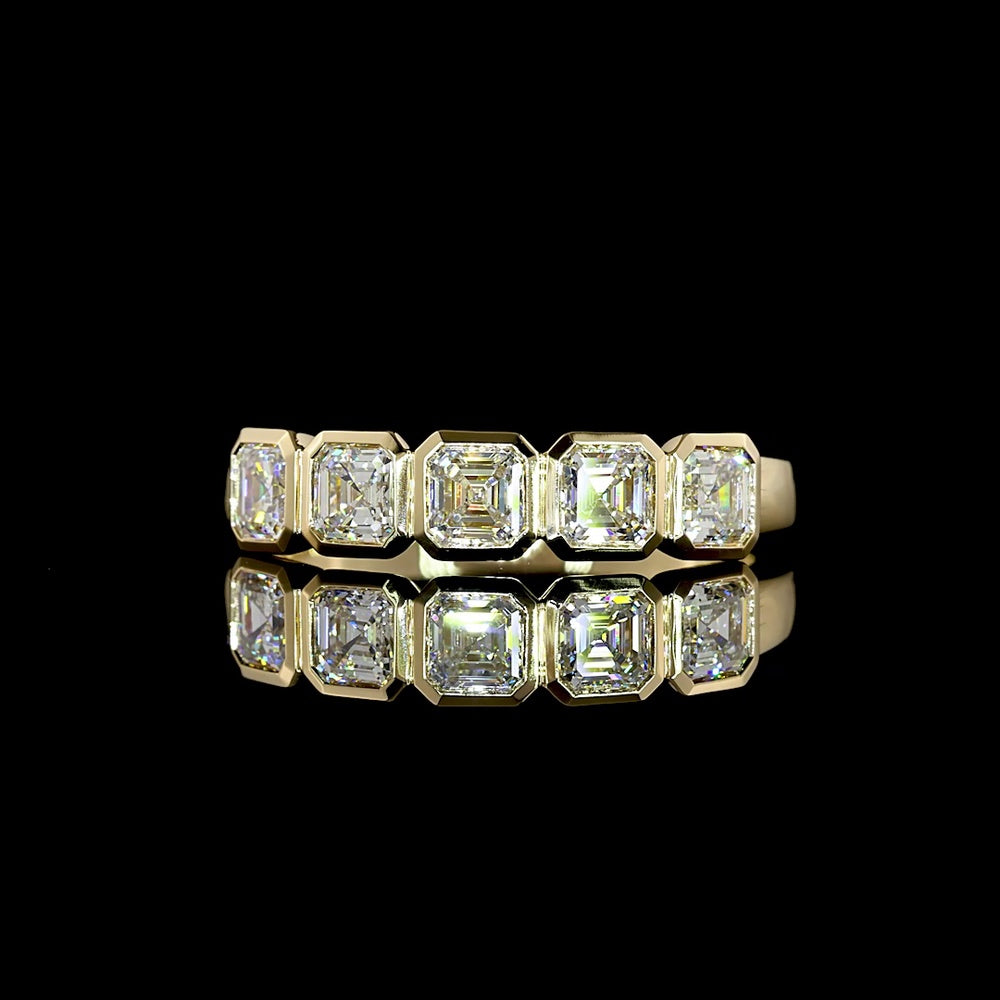 14K Yellow Gold 5-Stone Eternity Band with Bezel Set Asscher Cut Lab Diamonds - 1.01 Carats Total Diamond Weight - Covaloro Fine Jewelry