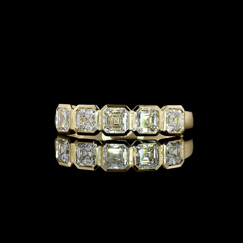 14K Yellow Gold 5-Stone Eternity Band with Bezel Set Asscher Cut Lab D ...