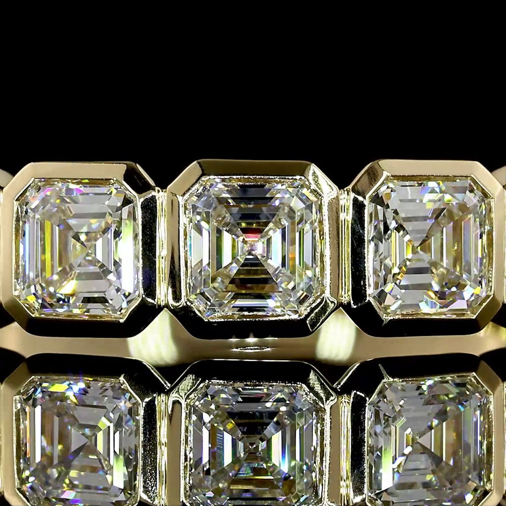 14K Yellow Gold 5-Stone Eternity Band with Bezel Set Asscher Cut Lab Diamonds - 1.01 Carats Total Diamond Weight - Covaloro Fine Jewelry