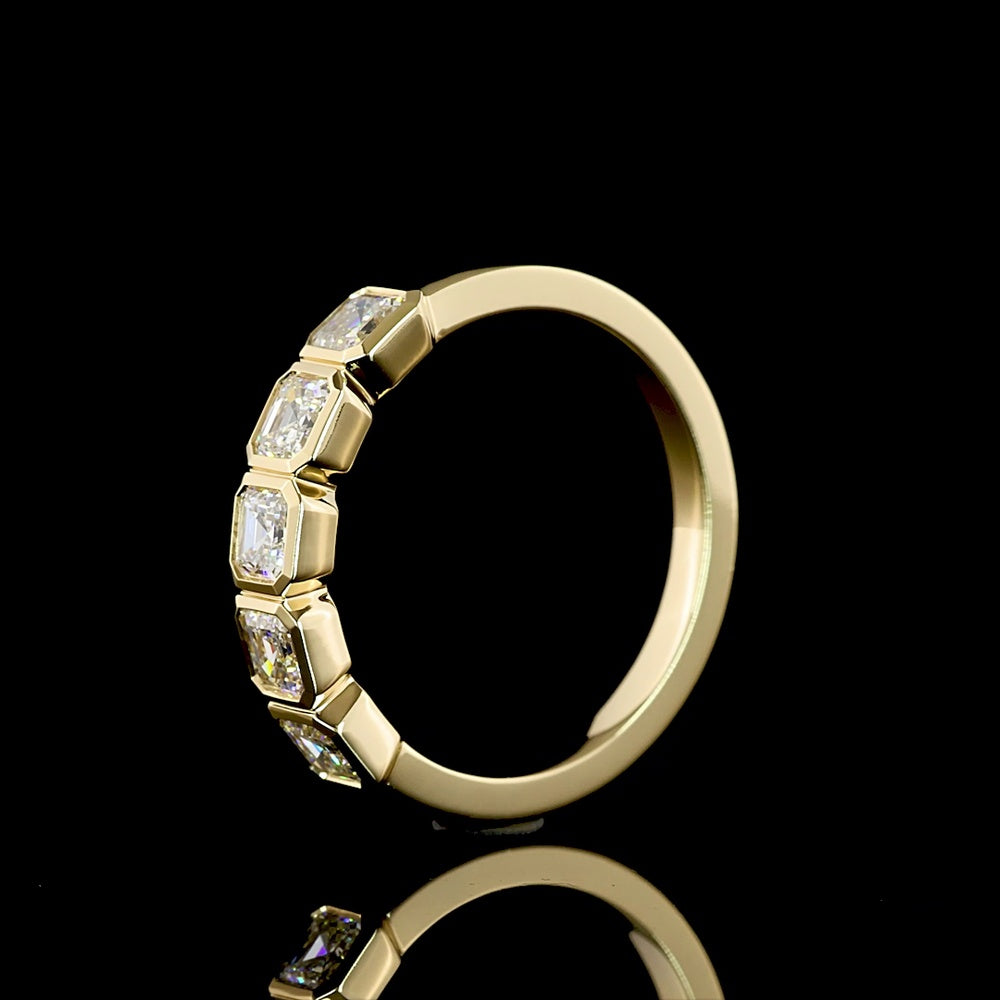 14K Yellow Gold 5-Stone Eternity Band with Bezel Set Asscher Cut Lab Diamonds - 1.01 Carats Total Diamond Weight - Covaloro Fine Jewelry